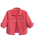 Unilexi Women's 3/4 Sleeve Colored Cropped Denim Jacket Light Wash Short Jean Trucker Coat(0096-red-xl)