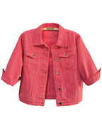 Unilexi Women's 3/4 Sleeve Colored Cropped Denim Jacket Light Wash Short Jean Trucker Coat(0096-red-s)