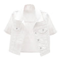 Omoone Women's Summer Short Sleeve Crop Denim Trucker Jacket Jean Coat Tops(white-xxl)