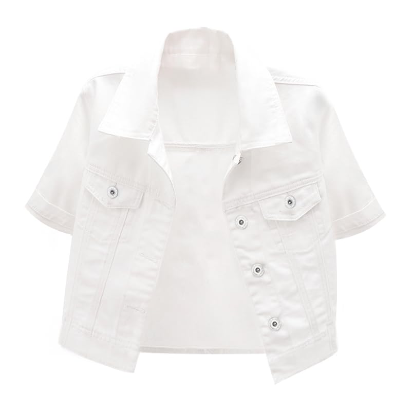 Omoone Women's Summer Short Sleeve Crop Denim Trucker Jacket Jean Coat Tops(white-xxl)