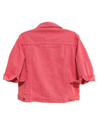 Unilexi Women's 3/4 Sleeve Colored Cropped Denim Jacket Light Wash Short Jean Trucker Coat(0096-red-xl)