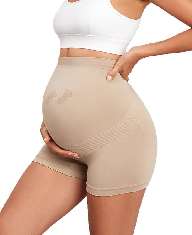 Women's Y25d Maternity Seamless Underwear Over Bump Pregnancy Shorts High Waist Panties Under Dress Belly Support Nude Shapewear