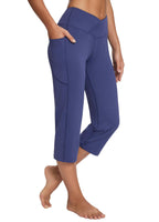Baleaf Women's V Crossover Waist Capri Pants Straight-Leg Navy Blue L