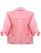 Unilexi Women's 3/4 Sleeve Colored Cropped Denim Jacket Light Wash Short Jean Trucker Coat(0096-pink-xs)
