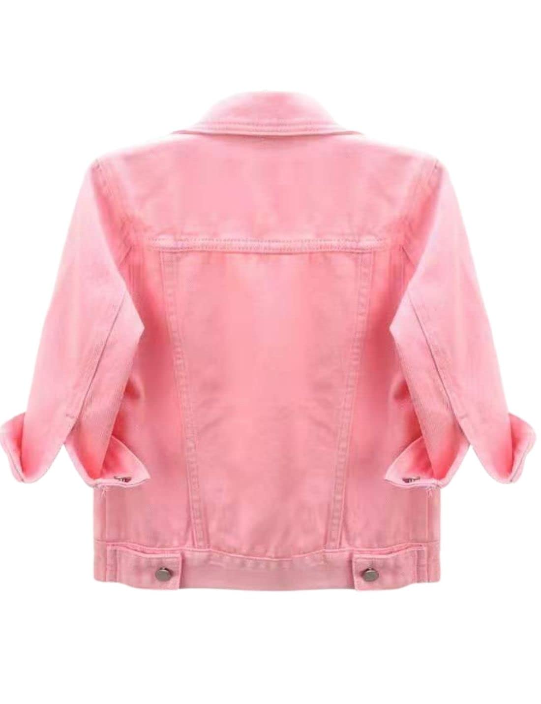 Unilexi Women's 3/4 Sleeve Colored Cropped Denim Jacket Light Wash Short Jean Trucker Coat(0096-pink-xs)