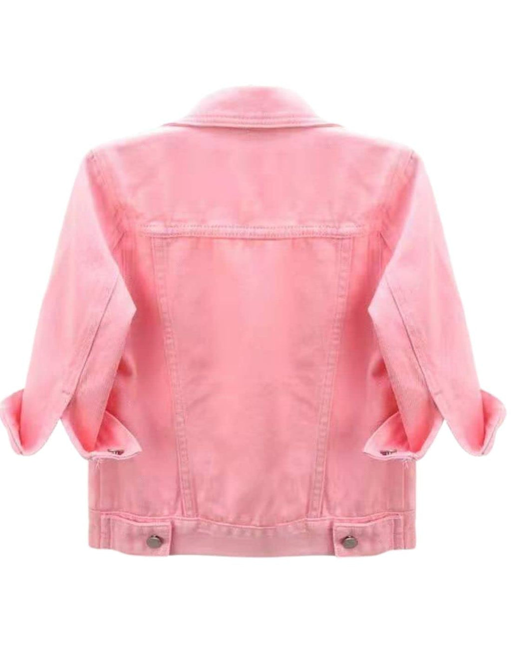Unilexi Women's 3/4 Sleeve Colored Cropped Denim Jacket Light Wash Short Jean Trucker Coat(0096-pink-l)