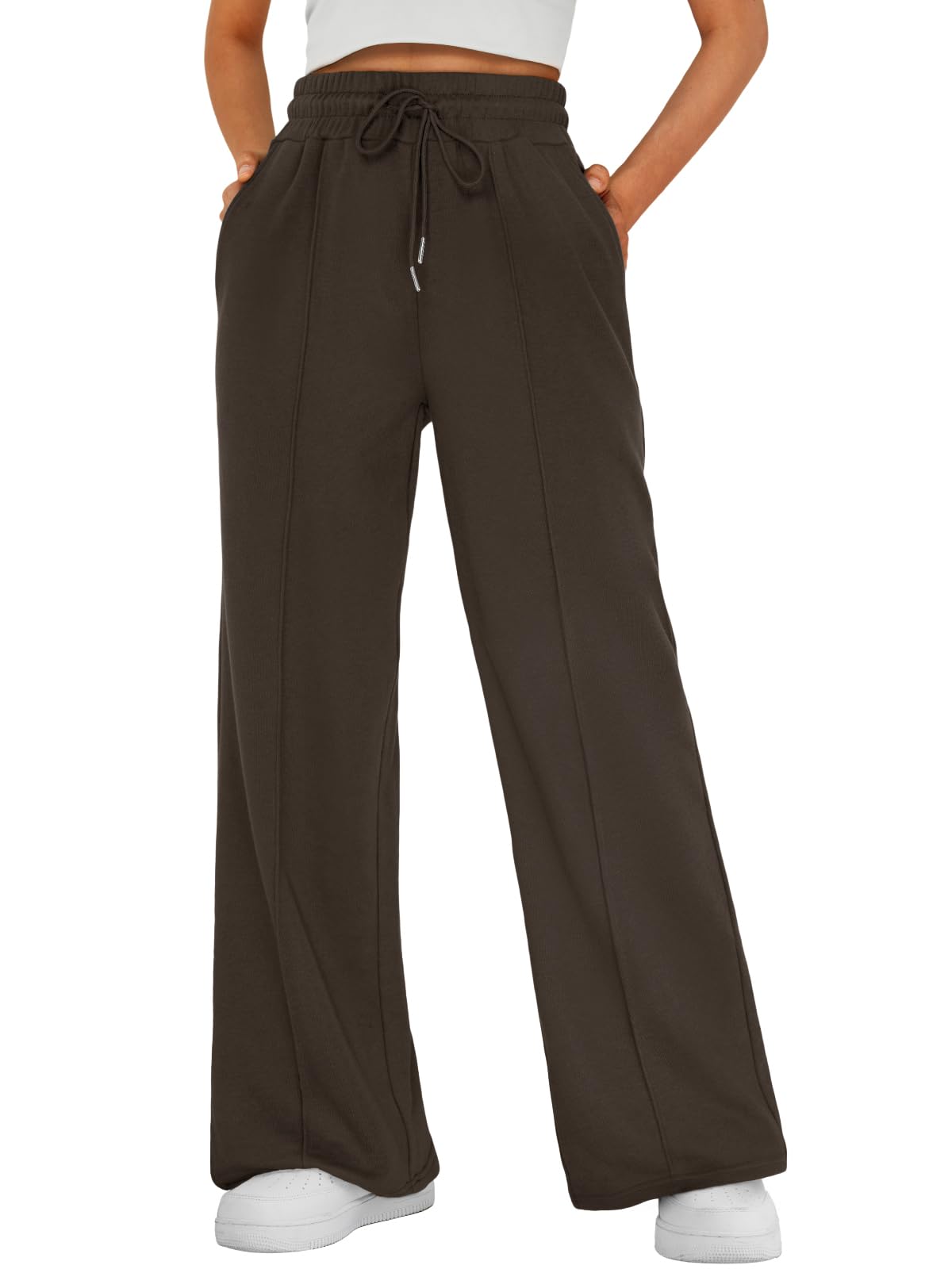 Automet Women's Wide-Leg Sweatpants Baggy Lounge Sweat Pants Coffee S