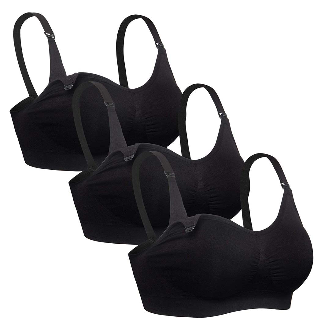 Ilovesia for Breastfeeding, Seamless Supportive Padded for Pregnancy, Comfy Women's Sleep Bralette for Mom Postpartum Full Coverage Black Purple Nude