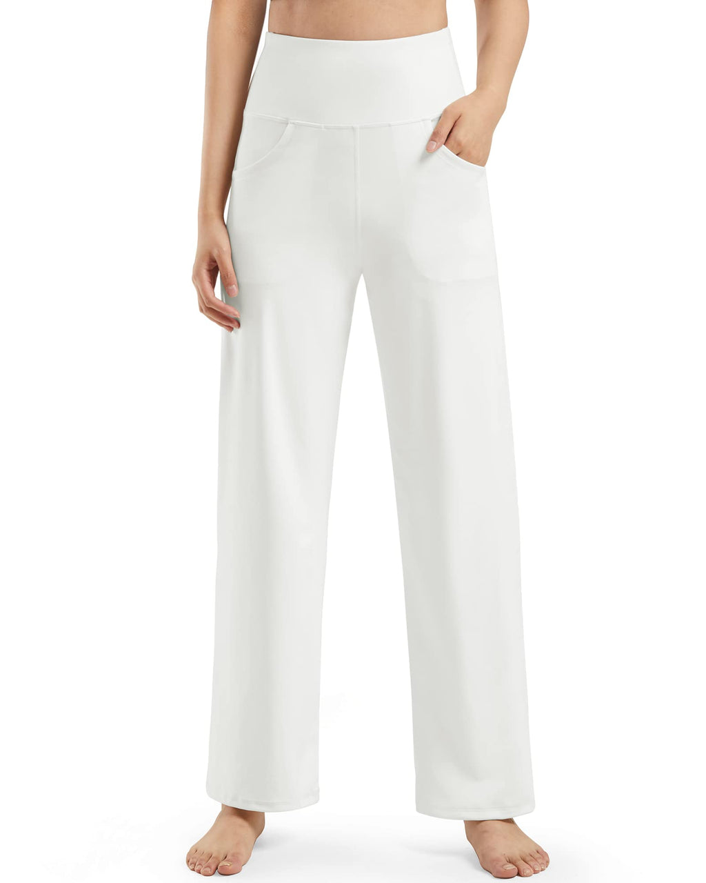 Promover Wide-Leg Trouser Pants For Women Stretch Pull On White Xl