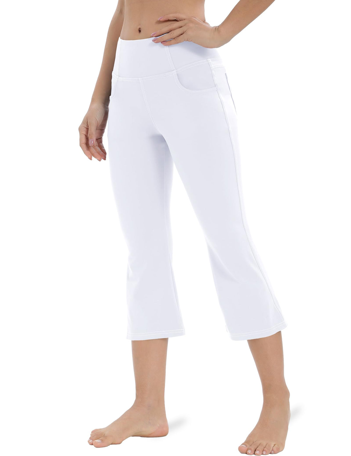Vooveeya Women's Bootcut Leggings Bootleg Yoga - Capri Bootcut-whit