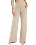 Promover Wide-Leg Yoga Pants For Women Stretch Soft Light Khaki L
