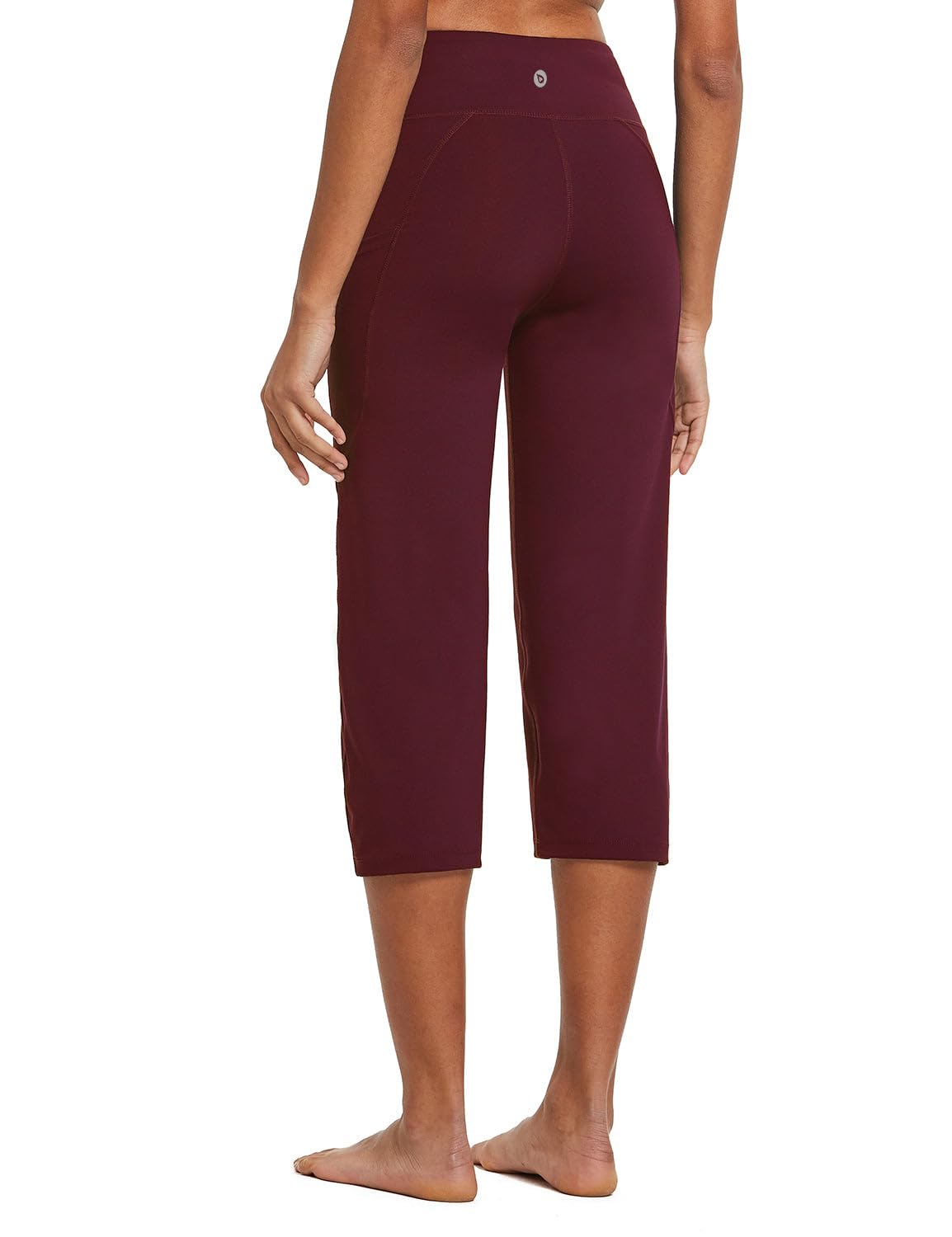 Baleaf Women's Capri Pants With Pockets High-Waist Wine Red L