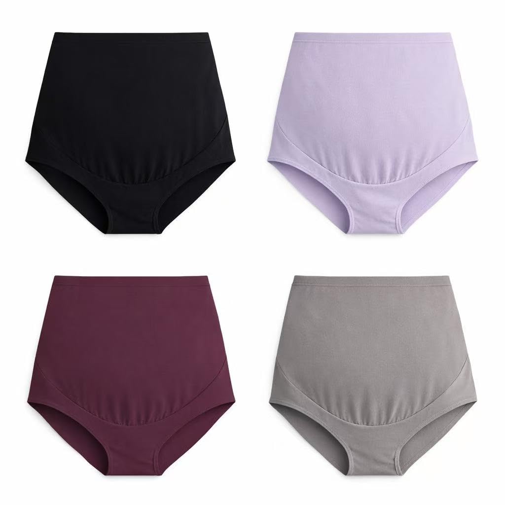 Mama Cotton Women's’s Over The Bump Maternity High Waist Full Coverage Pregnancy Adjustable Waistband (multicolor E 4 Pack, Size-3xl) Panties