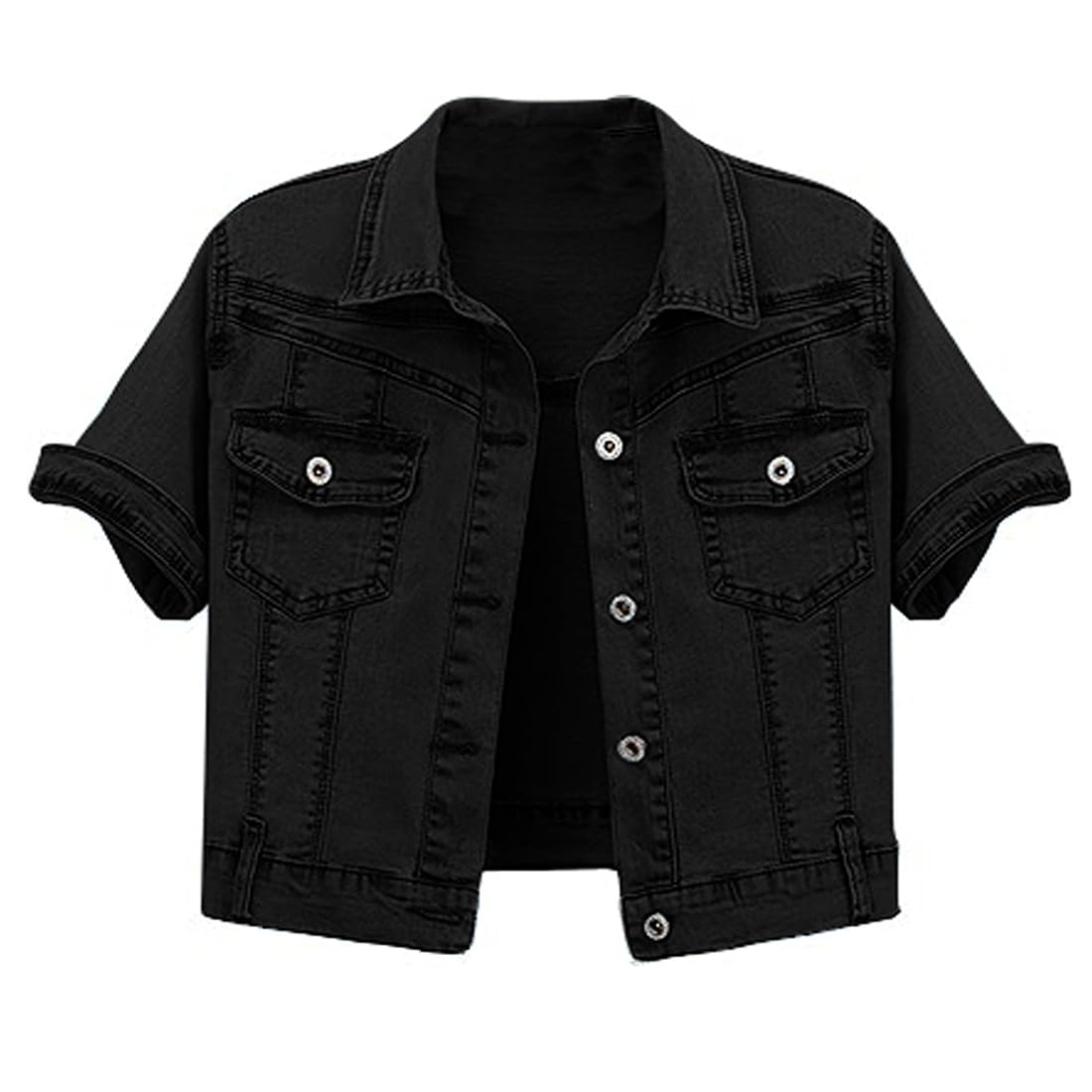 Omoone Women's Summer Short Sleeve Crop Denim Trucker Jacket Jean Coat Tops(black-xl)