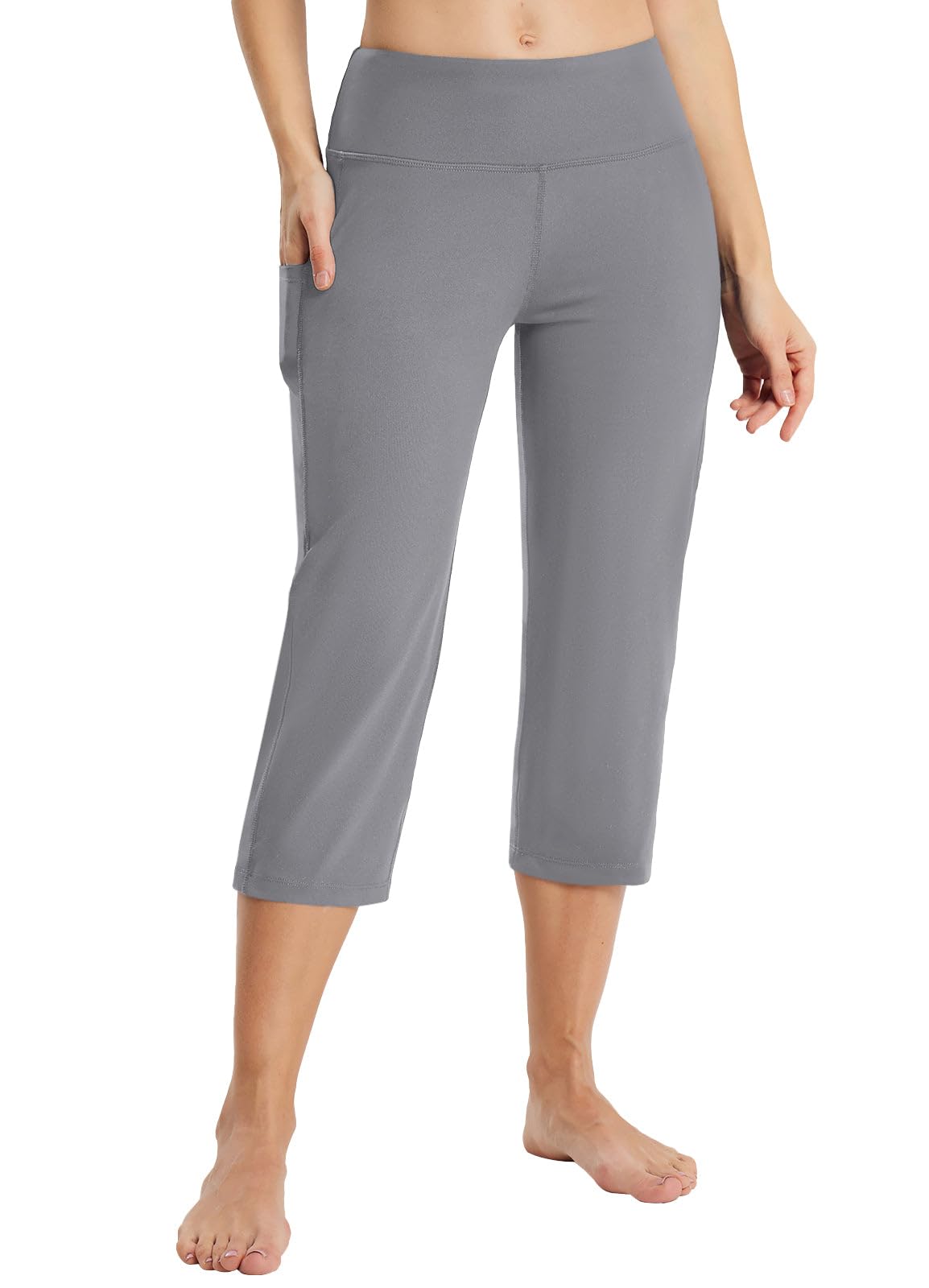 Baleaf Capri Pants For Women With Pockets Capris Wide-Leg Dark Grey M