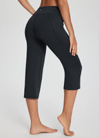 Baleaf Women's V Crossover Waist Capri Pants Straight-Leg Black L