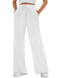 Automet Women's Wide-Leg Sweatpants Baggy Lounge Sweat Pants White S