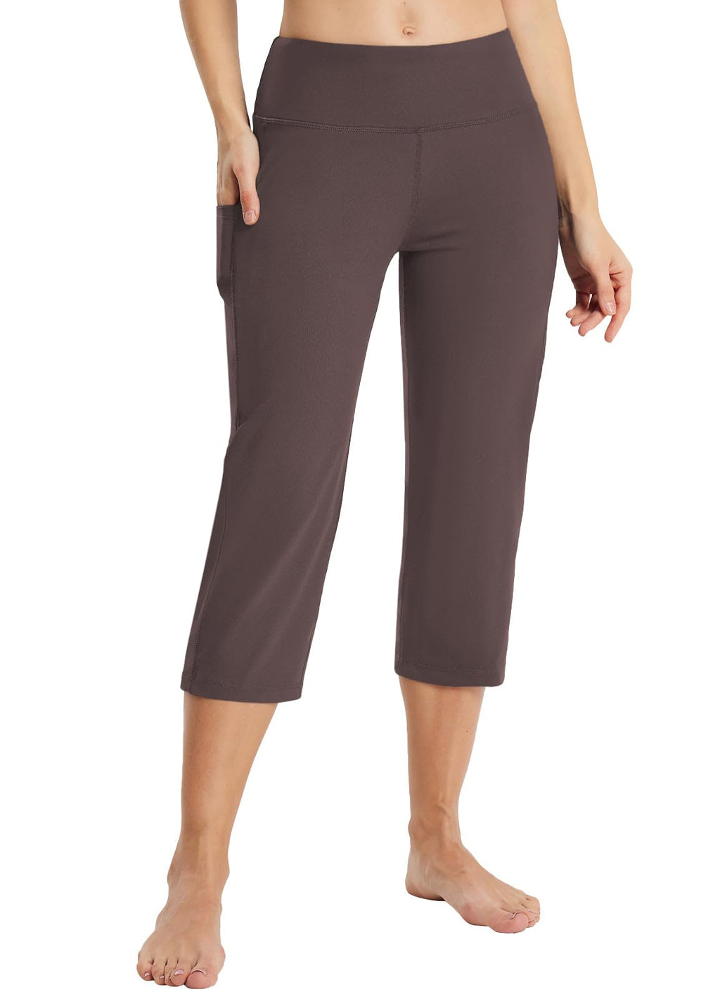Baleaf Capri Pants For Women With Pockets Capris Wide-Leg Dark Brown L