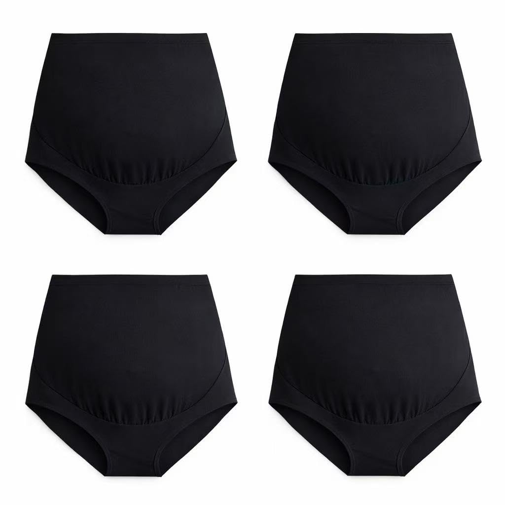Mama Cotton Women's’s Over The Bump Maternity High Waist Full Coverage Pregnancy Adjustable Waistband (all Black 4 Pack, Size-xxl) Panties