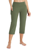 Baleaf Capri Pants For Women With Pockets Capris Wide-Leg Army Green M