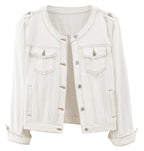 Kedera Jean Jacket Women Collarless Button Down Long Sleeve Western Denim Country Concert Outfits - White