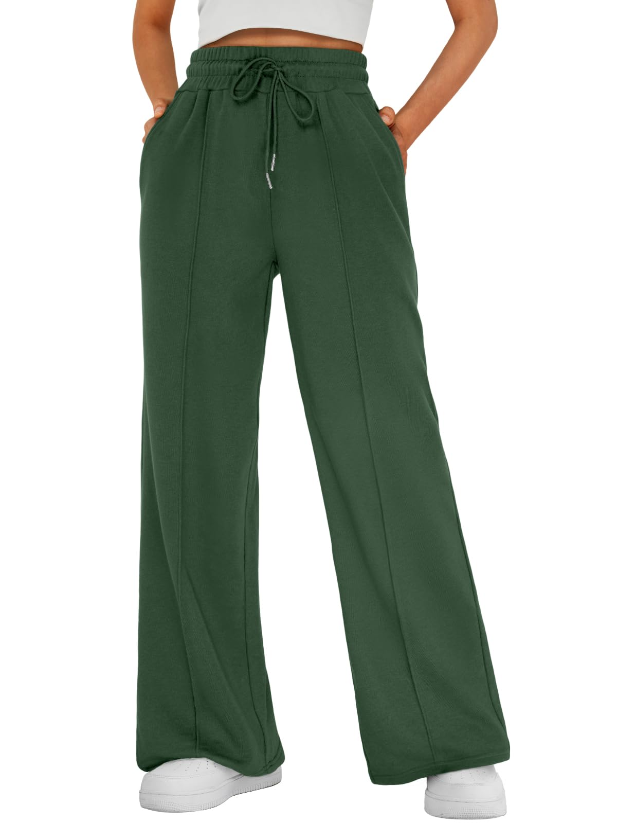 Automet Women's Wide-Leg Sweatpants Baggy Lounge Sweat - Xmas Green
