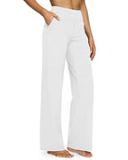 G4free Wide-Leg Pants For Women With Pockets Stretch White L Petite