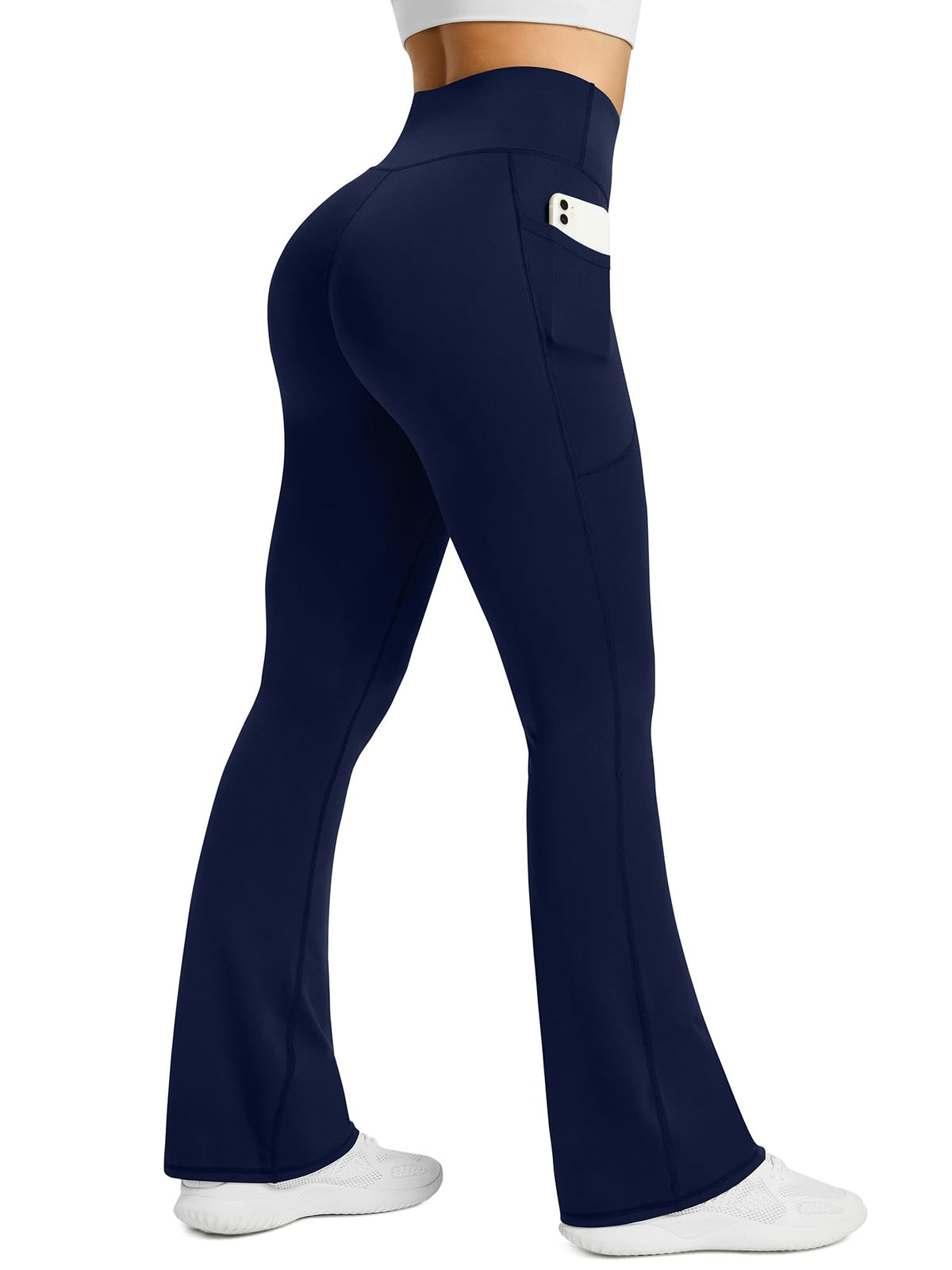 Pretisky Women's Flared Yoga Pants With Pockets - Navy Blue