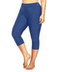 Women's Blue Plus Size Rash Guard Pants High Waisted Long Swim Capris 20W