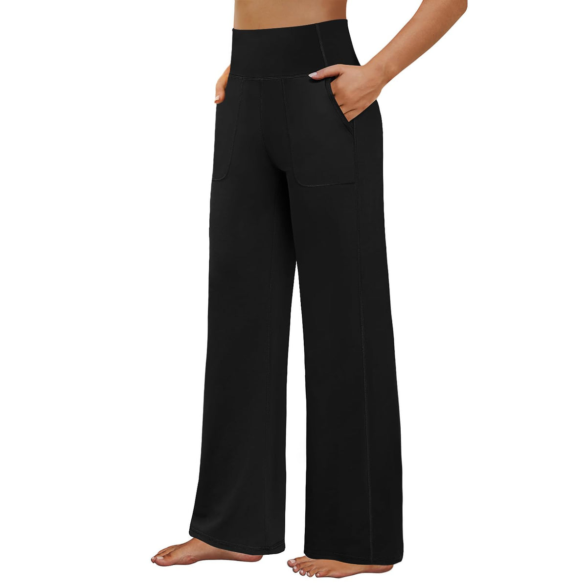 Fireswan Yoga Pants Women High-Waist Wide-Leg With Pockets Black