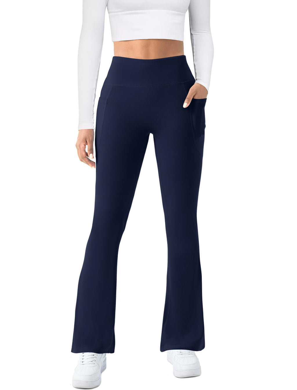 Copyleaf Women's Yoga Pants With Pockets Seamless - Navy Blue