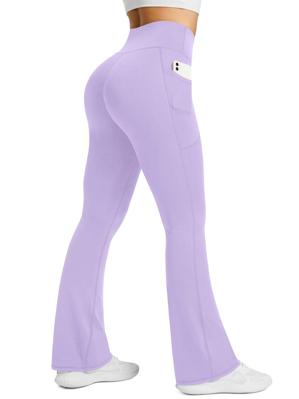 Pretisky Women's Flared Yoga Pants With Pockets High-Waisted - Purple