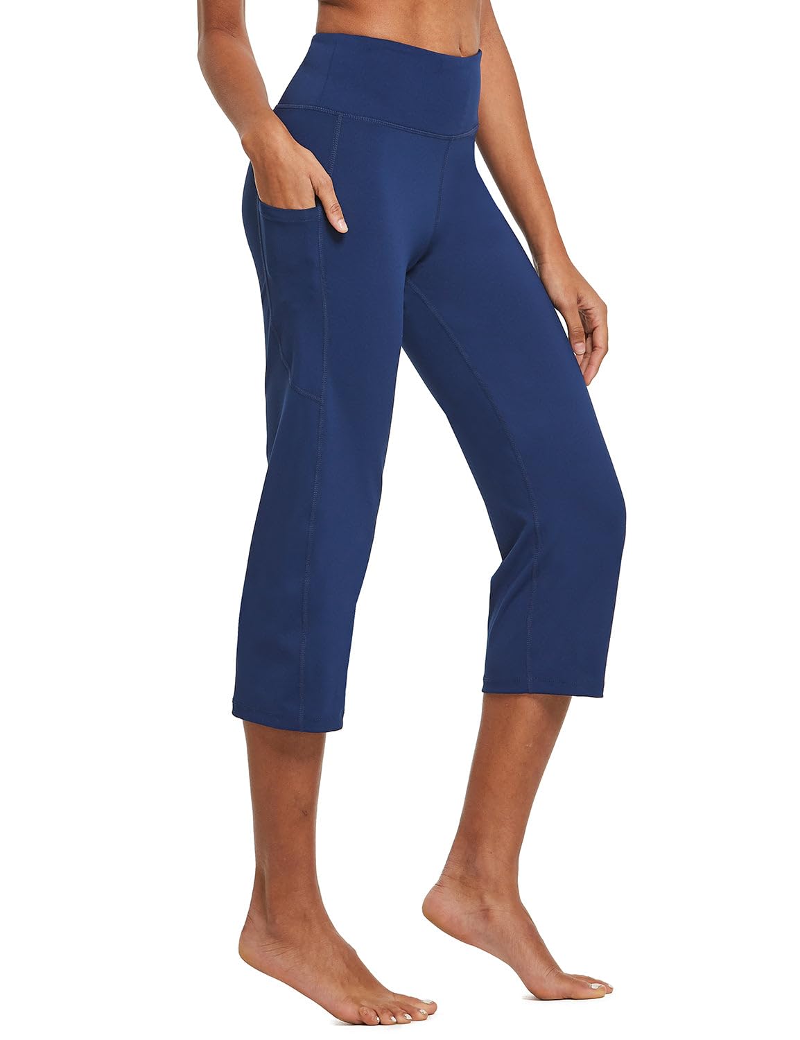 Baleaf Women's Capri Pants With Pockets High-Waist Navy Blue M