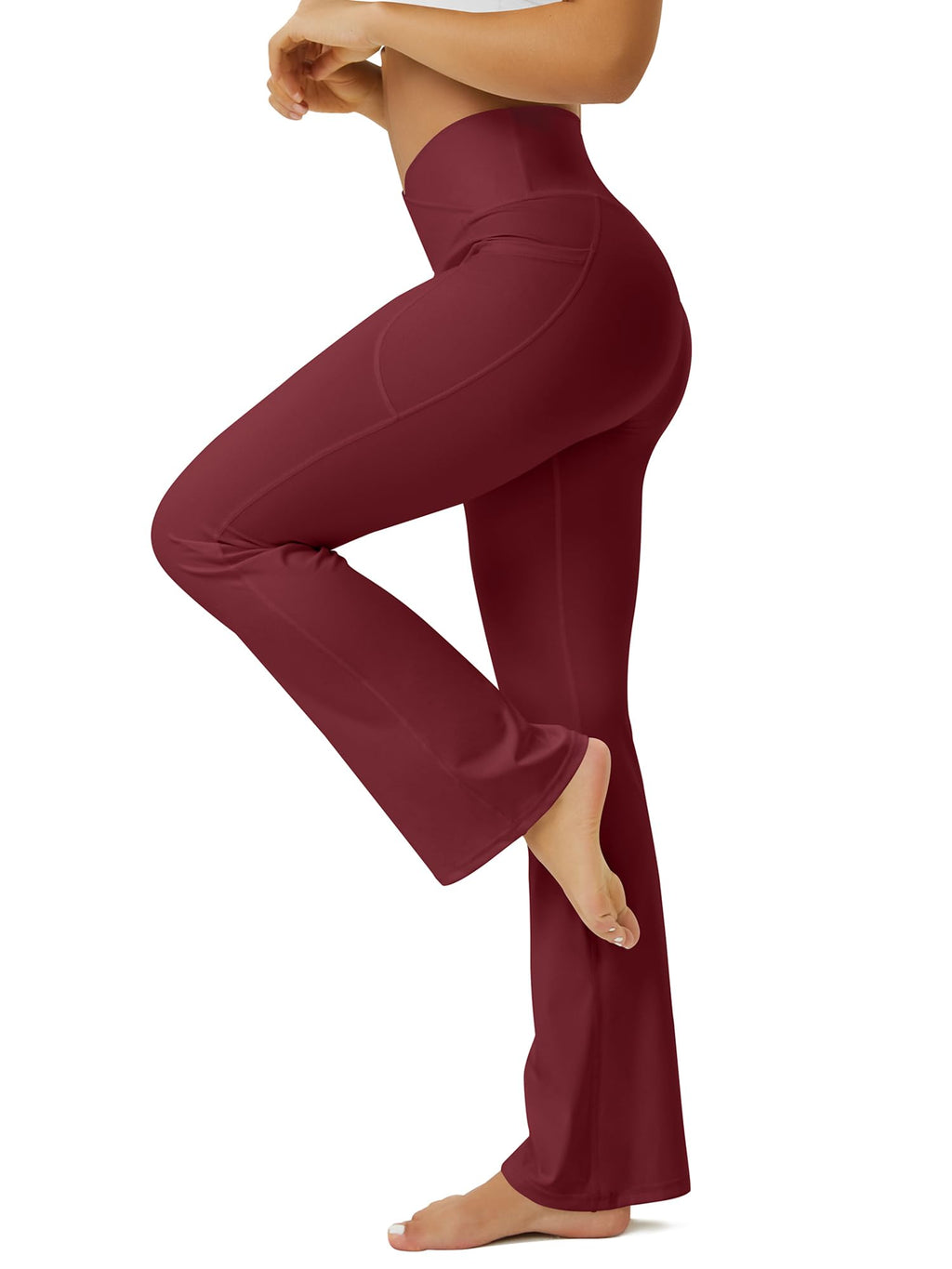 Fohofo Yoga Pants Women Flare Leggings For With Pockets - Wine Red