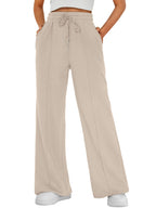 Automet Women's Wide-Leg Sweatpants Baggy Lounge Sweat Pants Beige Xl