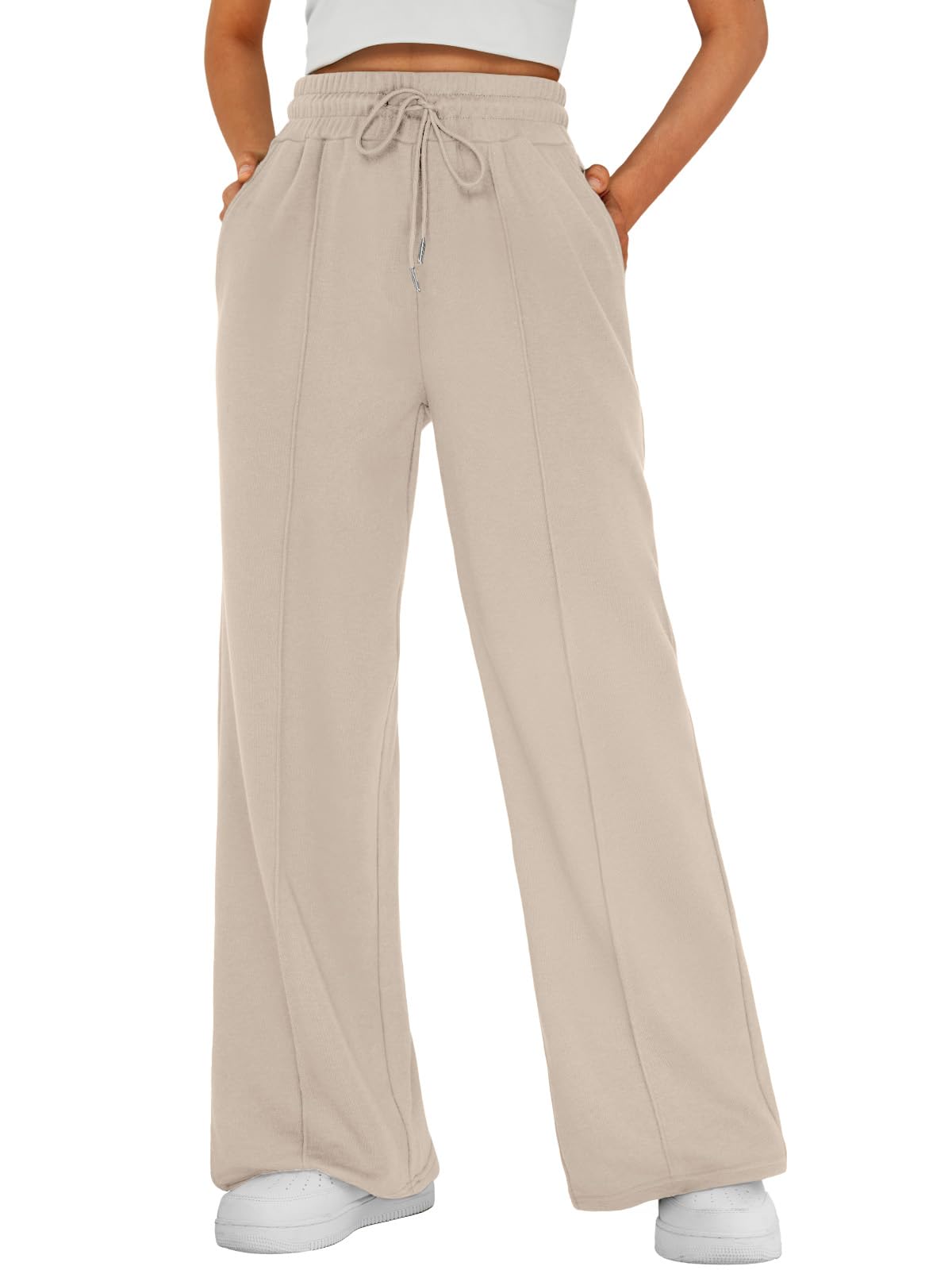 Automet Women's Wide-Leg Sweatpants Baggy Lounge Sweat Pants Beige Xl