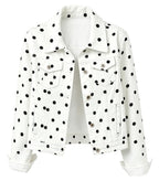 Kedera Womens Denim Jackets Distressed Ripped Long Sleeve Jean Jacket Coats - White Polka Dot