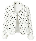 Kedera Womens Denim Jackets Distressed Ripped Long Sleeve Jean Jacket Coats - White Polka Dot
