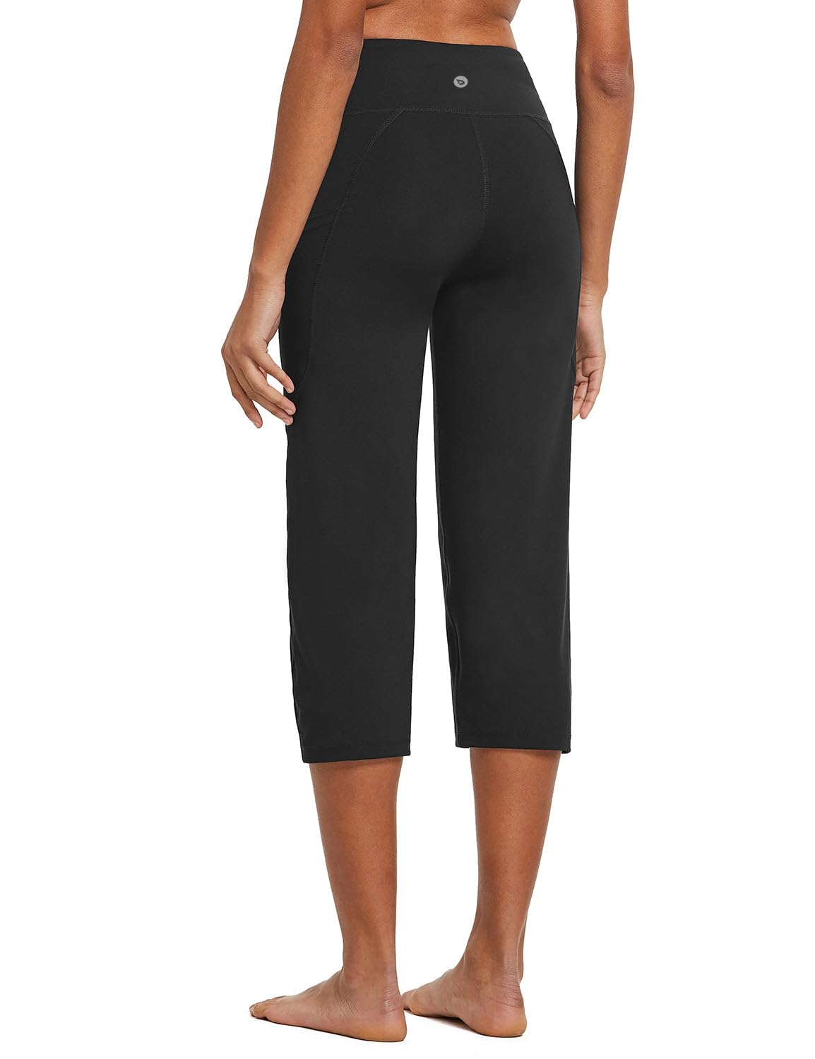 Baleaf Women's Capri Pants With Pockets High-Waist Cropped Black Xl