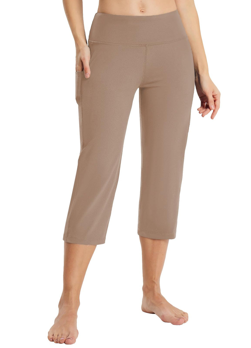 Baleaf Capri Pants For Women With Pockets Capris Wide-Leg Brown Xxxl