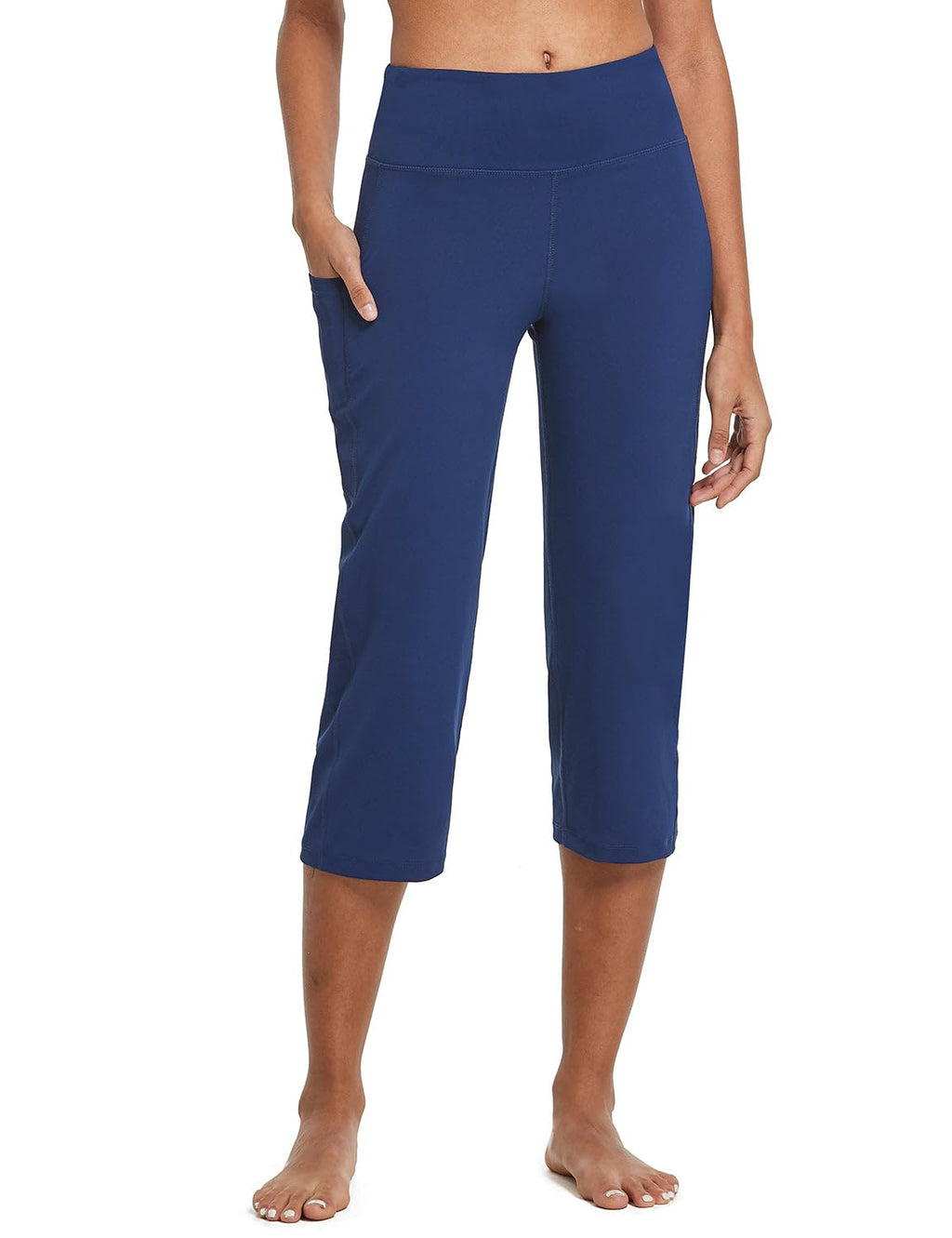 Baleaf Women's Capri Pants With Pockets High-Waist Navy Blue Xxl