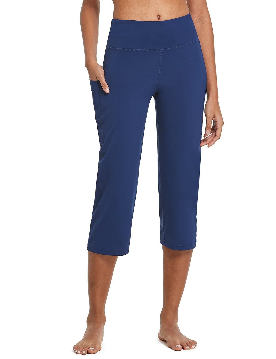 Baleaf Women's Capri Pants With Pockets High-Waist Navy Blue Xl
