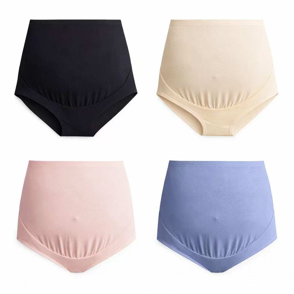 Mama Cotton Women's’s Over The Bump Maternity High Waist Full Coverage Pregnancy Adjustable Waistband (multicolor F 4 Pack, Size-3xl) Panties