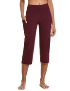 Baleaf Women's Capri Pants With Pockets High-Waist Wine Red L