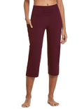 Baleaf Women's Capri Pants With Pockets High-Waist Wine Red Xl