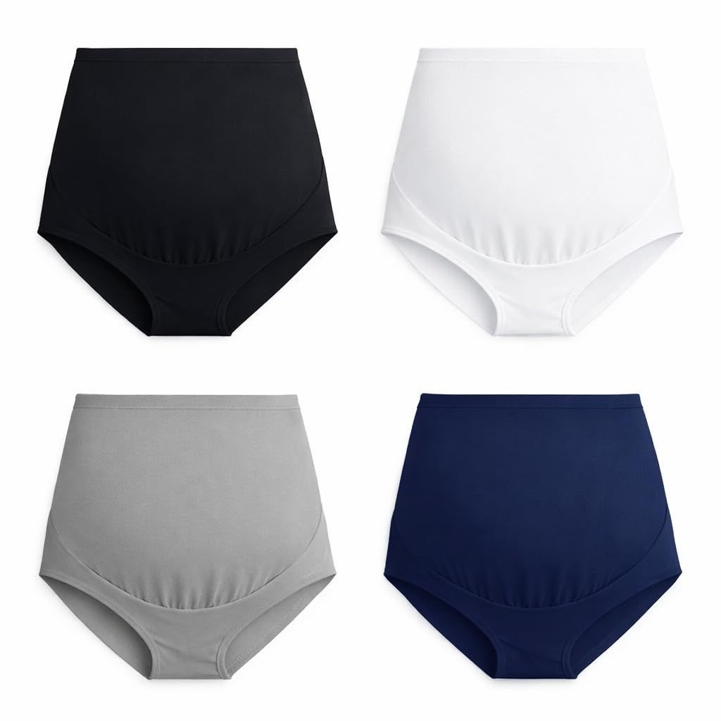 Mama Cotton Women's’s Over The Bump Maternity High Waist Full Coverage Pregnancy Adjustable Waistband (multicolor D 4 Pack, Size-xl) Panties