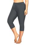 Women's Gray Plus Size Rash Guard Pants High Waisted Long Swim Capris 20W