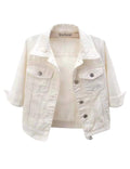 Unilexi Women's 3/4 Sleeve Colored Cropped Denim Jacket Light Wash Short Jean Trucker Coat(0096-white-m)