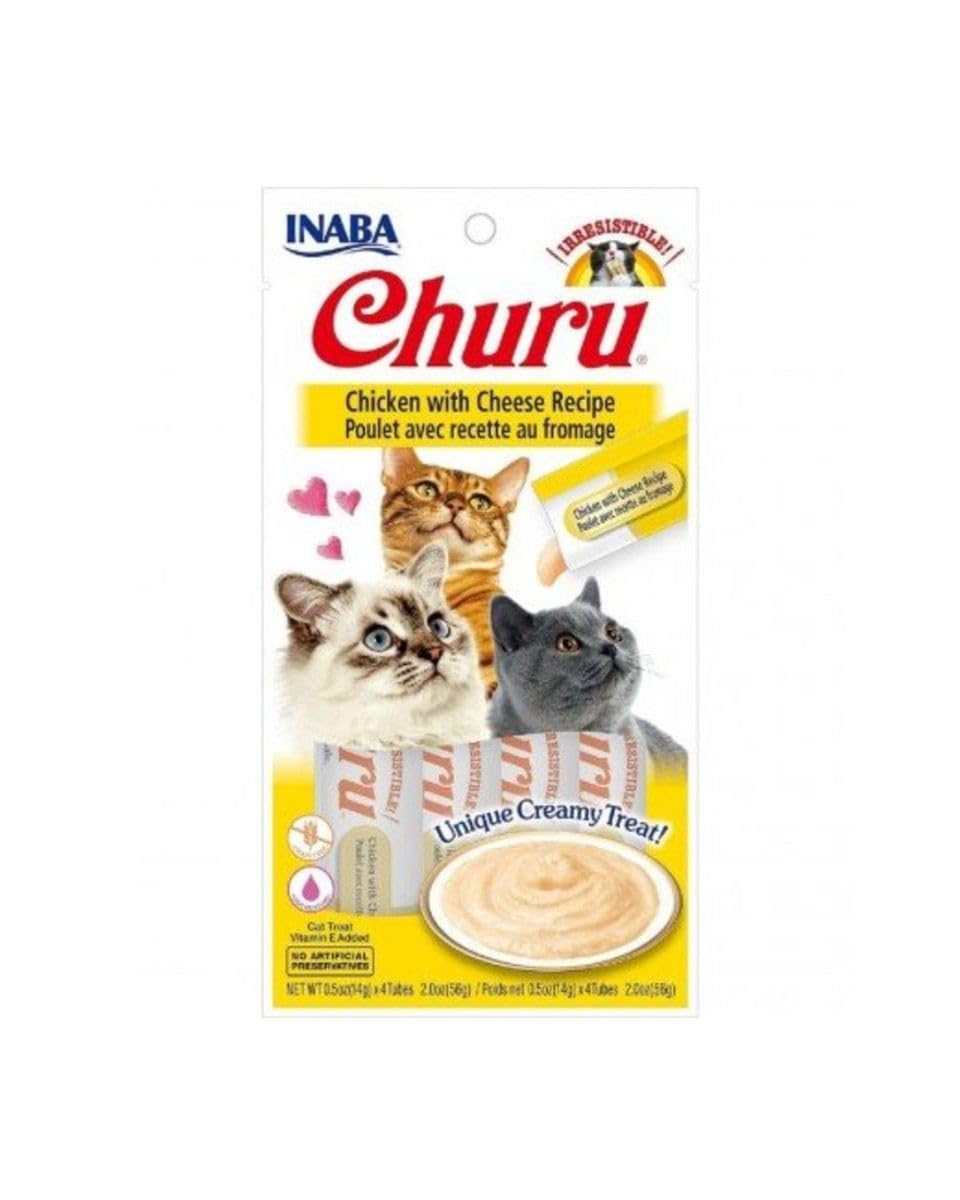 INABA Churu Lickable Purée Natural Cat Treats (Chicken with Cheese Recipe, 4 Tubes)