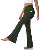Women's Flare Leggings With Pockets Crossover High-Waisted Yoga Pants